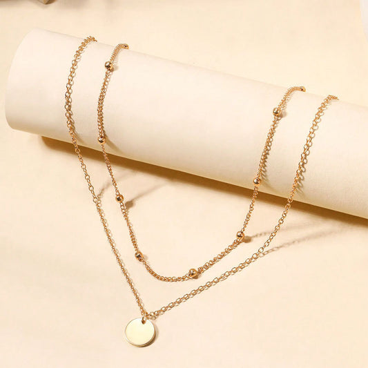 Simple Round Bead Double Disc Necklace